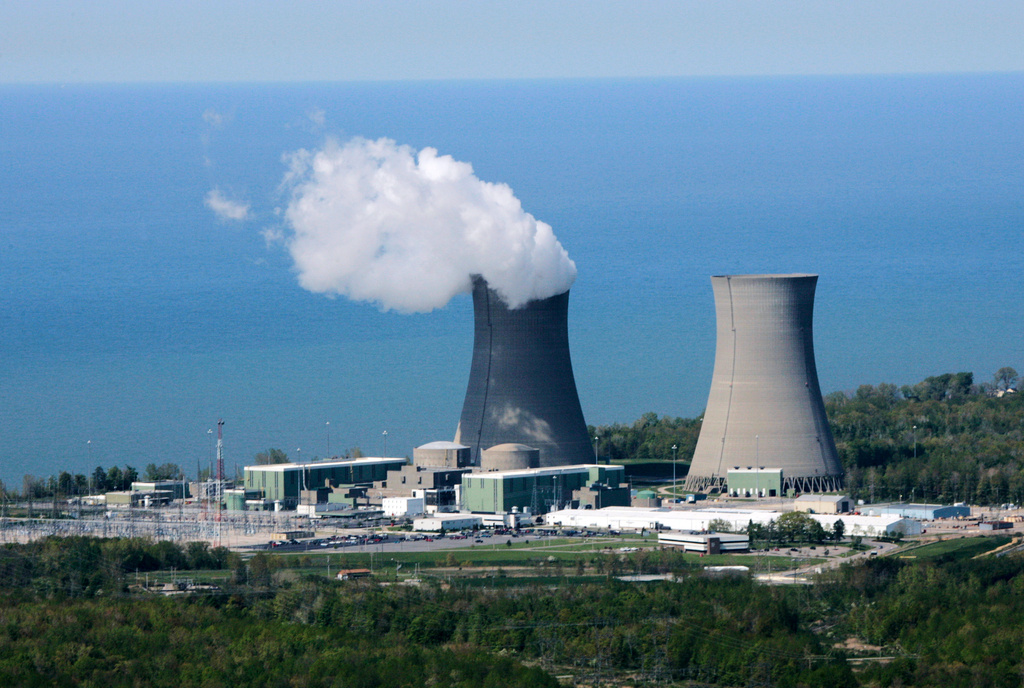 FILE-This aerial view shows the Perry Nuclear Power Plant on the shores of Lake Erie in North Perry, Ohio, May 20, 2005. (AP Photo/Mark Duncan, File)