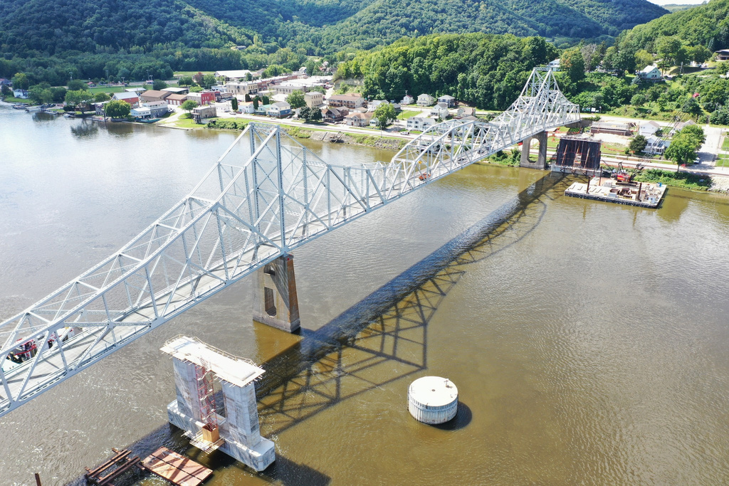 This undated photo provided by the Iowa Department of Transportation on Thursday, Dec. 18, 2025, shows the Mississippi River Bridge, also known as the Black Hawk Bridge, in Lansing, Iowa. (Iowa Department of Transportation via AP)