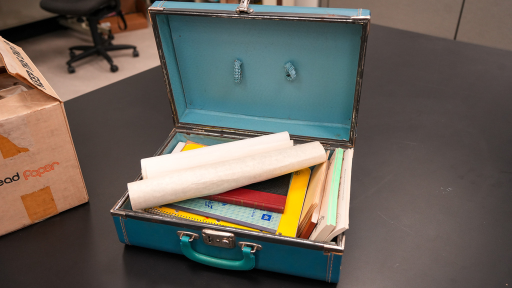 This photo provided by the Mississippi Department of Archives & History shows a briefcase containing Ku Klux Klan-related items, Thursday, March 19, 2026, in Jackson, Miss., found inside a closet in the Mississippi Department of Public Safety as employees were preparing to move. (Mississippi Department of Archives & History via AP)