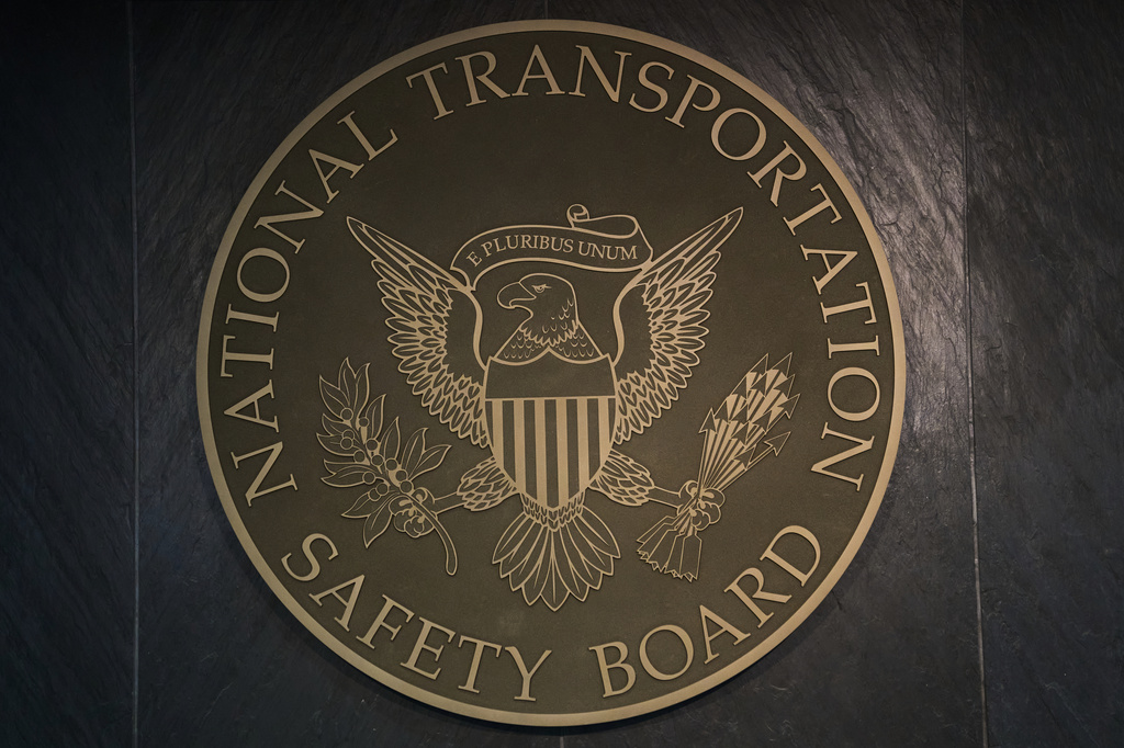FILE - The seal of the National Transportation Safety Board (NTSB) is displayed in Washington, on Jan. 20, 2026. (AP Photo/Jacquelyn Martin, File)