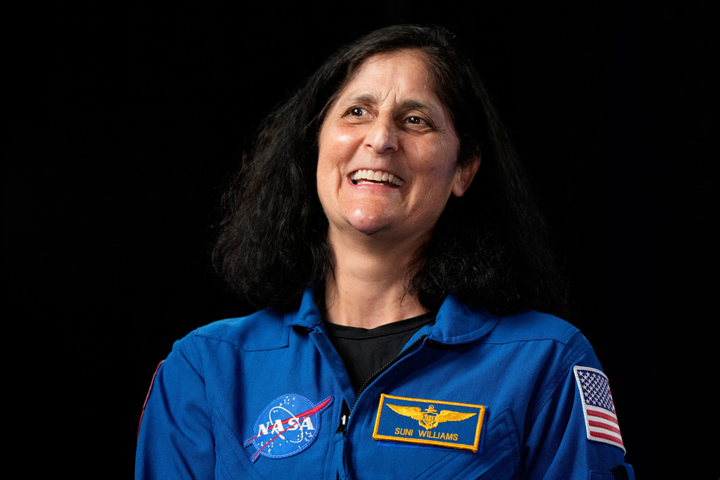 FILE - Astronaut Suni Williams is interviewed at Johnson Space Center on March 31, 2025, in Houston. (AP Photo/Ashley Landis, File)