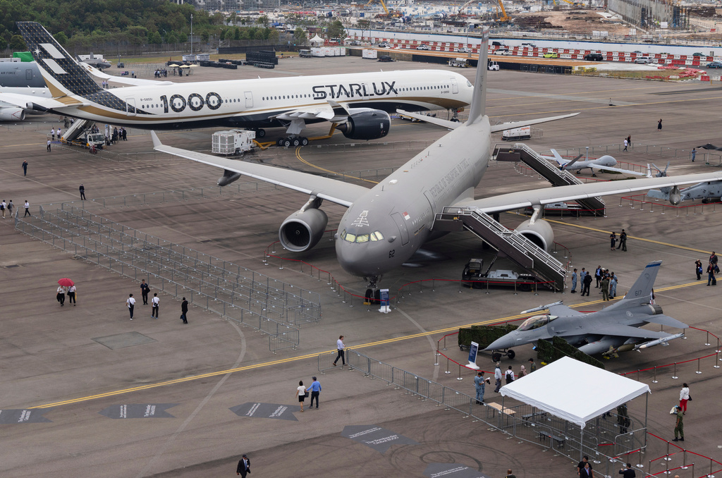 A static aircraft display is seen at the Singapore Air Show on Wednesday, Feb. 4, 2026. (AP Photo/Anton L. Delgado)