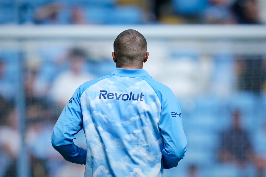 Manchester City's Erling Haaland warms up prior to the English Premier League soccer match between Manchester City and Bournemouth in Manchester, England, Sunday, Aug. 23, 2026. (AP Photo/Dave Thompson)