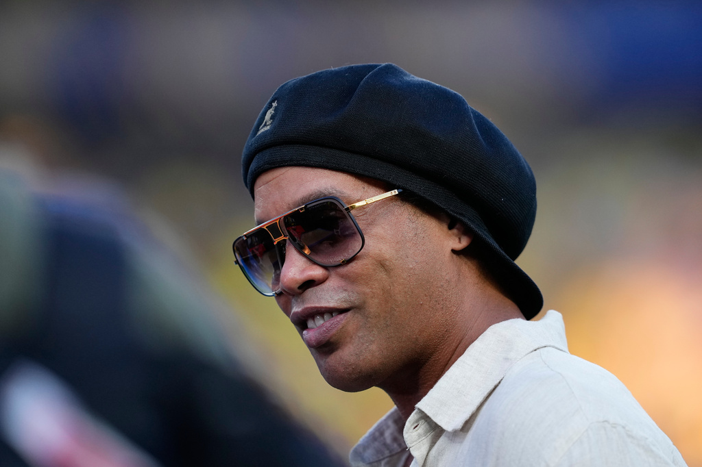 Former Brazilian soccer player Ronaldinho watches before the World Cup Group C soccer match between Brazil and Haiti in Philadelphia, Friday, June 19, 2026. (AP Photo/Petr David Josek)