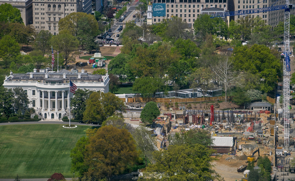 Work continues on the construction of the ballroom at the White House, Thursday, April 9, 2026, in Washington, where the East Wing once stood. (AP Photo/Rod Lamkey, Jr.)
