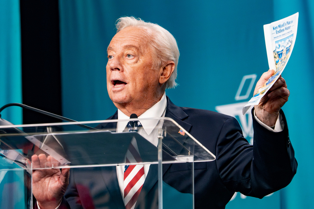 Ken Miceli speaks during a debate with his Republican opponents in the 2026 AZ Clean Elections governor primary debate, Wednesday, June 17, 2026, in Scottsdale, Ariz. (Diannie Chavez/The Arizona Republic via AP, Pool)