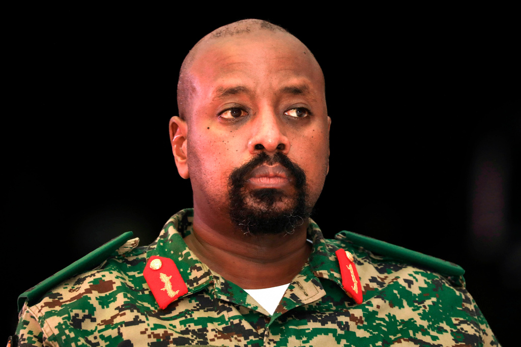 FILE - Lt. Gen. Muhoozi Kainerugaba, son of Uganda's President Yoweri Museveni, attends a "thanksgiving" ceremony in Entebbe, Uganda late Saturday, May 7, 2022. (AP Photo/Hajarah Nalwadda, File)