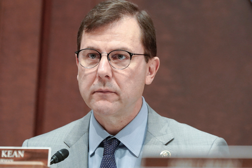 FILE - Rep. Tom Kean, R-N.J., listens during a Subcommittee of the House Foreign Affairs about Belarus on Capitol Hill, Dec. 5, 2023, in Washington. (AP Photo/Mariam Zuhaib, file)