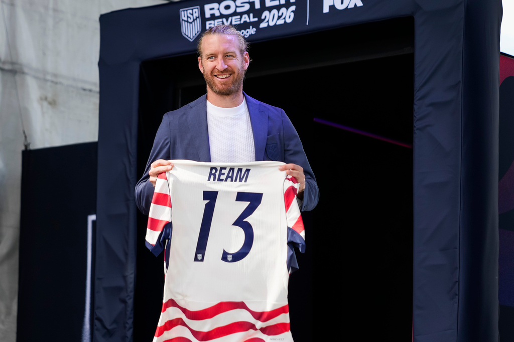 Defender Tim Ream of the United States men's national soccer team is presented during the announcement of the team roster on Tuesday, May 26, 2026, in New York City, ahead of the 2026 FIFA World Cup. (AP Photo/Eduardo Munoz Alvarez)