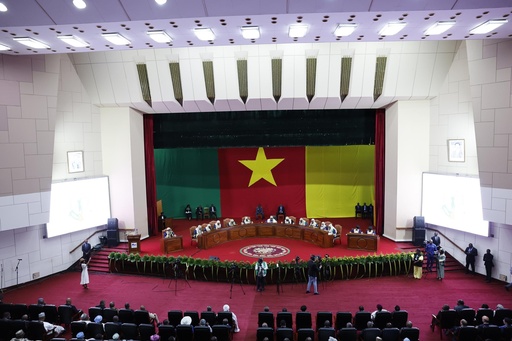 Clement Atangana, President of constitutional council, confirms Monday, October. 27, 2025 in Yaounde, Cameroon, that incumbent President Paul Biya has won the election, holding on to a position he has held since 1982. (AP Photo/Angel Ngwe) Clement Atangana, President of constitutional council, confirms Monday, October. 27, 2025 in Yaounde, Cameroon, that incumbent President Paul Biya has won the election, holding on to a position he has held since 1982. (AP Photo/Angel Ngwe)