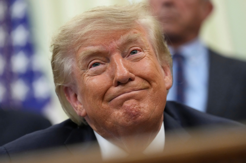 President Donald Trump smiles during an event about drug prices, in the Oval Office of the White House, Monday, Aug. 31, 2026, in Washington. (AP Photo/Jacquelyn Martin)