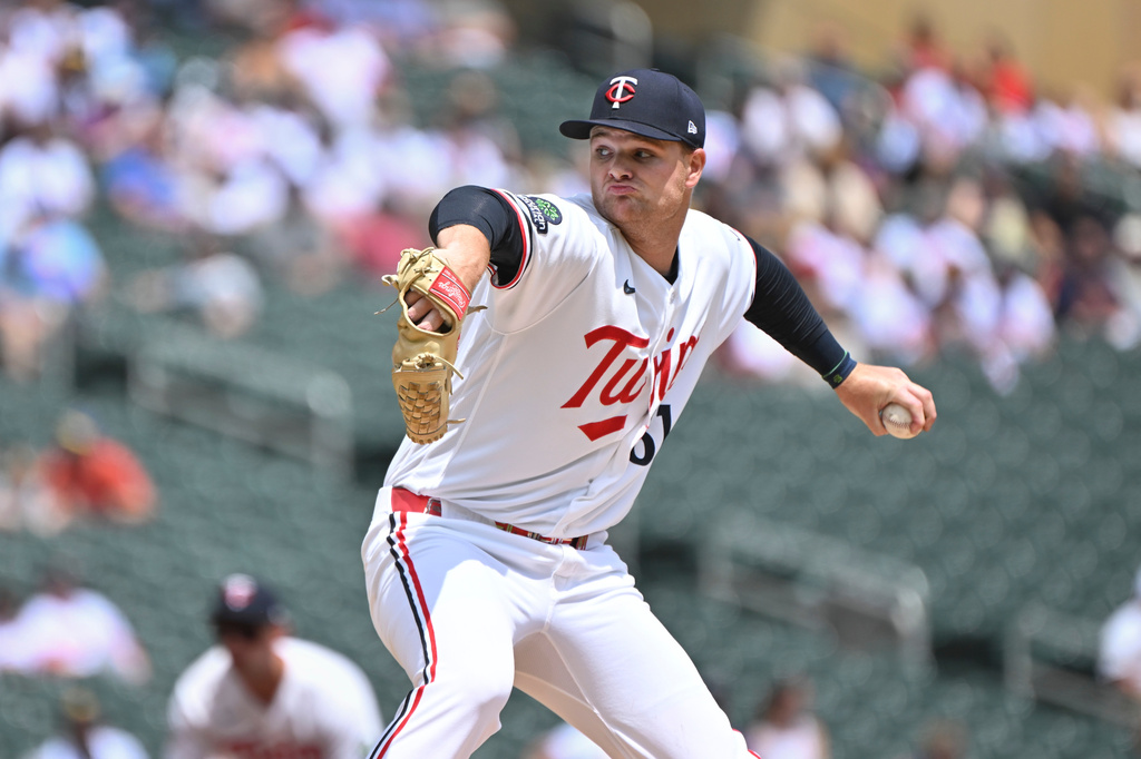 Minnesota Twins pitcher Connor Prielipp throws against the Colorado Rockies during the first inning of a baseball game Sunday, June 28, 2026, in Minneapolis. (AP Photo/Craig Lassig)
