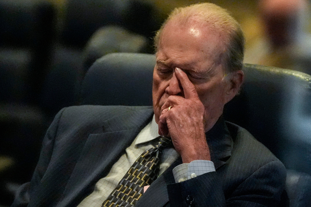 Alabama state Sen. J. T. Waggoner listens to debate on SB 1, a redistricting bill, during a special session of the Alabama Legislature, Wednesday, May 6, 2026, in Montgomery, Ala. (AP Photo/Mike Stewart)