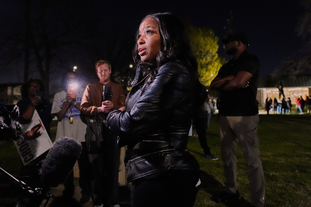 Primary candidate for U.S. Senate Rep. Jasmine Crockett, D-Texas, responds to a question during a broadcast interview at a campaign stop in Dallas, Friday, Feb. 27, 2026. (AP Photo/Tony Gutierrez)