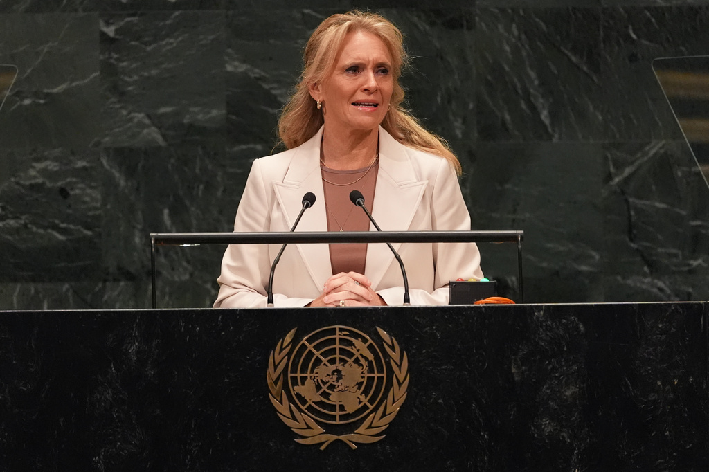 Foreign Minister Thorgerour Katrín Gunnarsdottir of Iceland speaks during the 81st session of the United Nations General Assembly at United Nations headquarters, Saturday, Sept. 26, 2026. (AP Photo/Heather Khalifa)