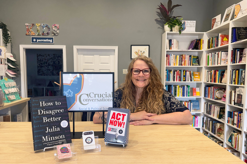 Owner Kelley Hartnett poses at her Double Dog Bookshop in Wentzville, Missouri, on Wednesday, May 27, 2026. (Photo by Bekah Ford/Double Dog Bookshop via AP)