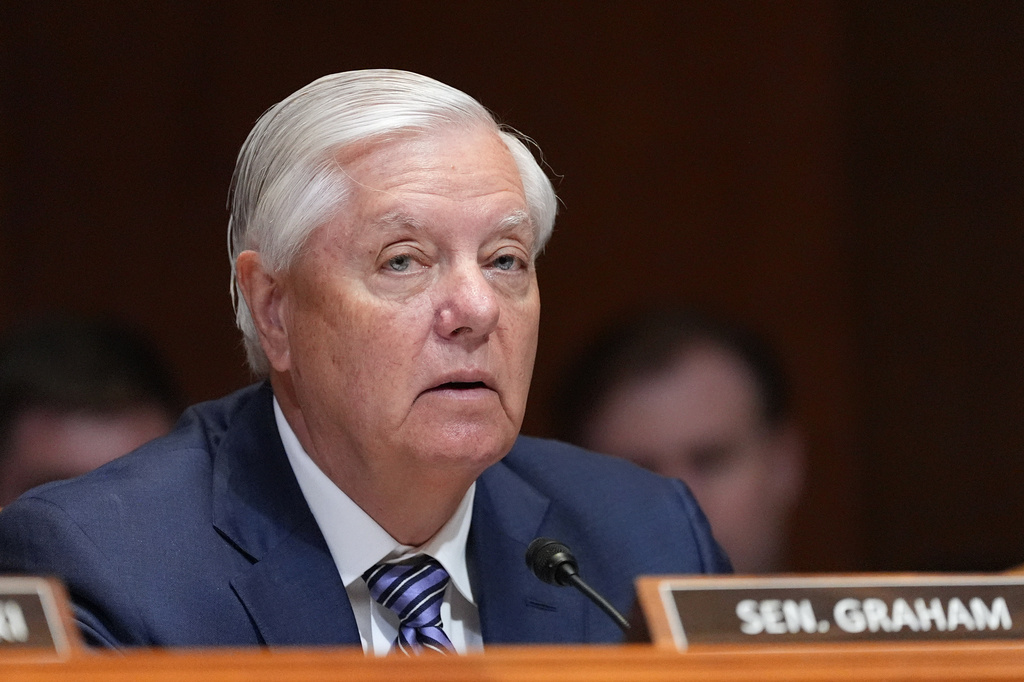 FILE - Sen. Lindsey Graham, R-S.C., questions Defense Secretary Pete Hegseth during a hearing, May 12, 2026, in Washington. (AP Photo/Alex Brandon, File)