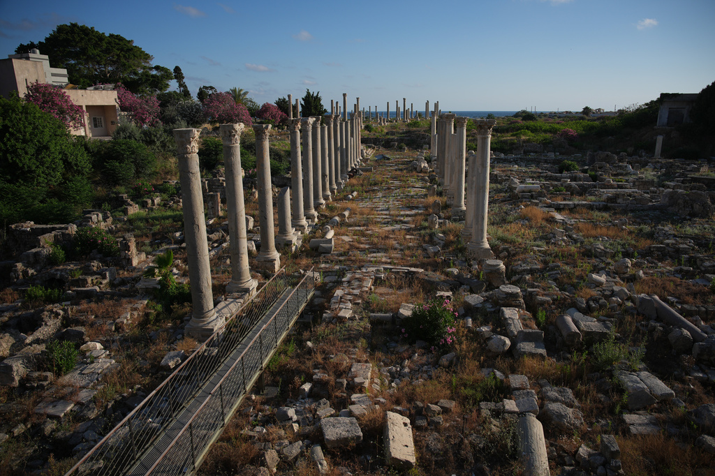 FILE - Roman-era columns stand at an archaeological site, which was lightly damaged in an Israeli strike nearby last week, in the southern port city of Tyre, Lebanon, Thursday, June 18, 2026. (AP Photo/Hassan Ammar, File)