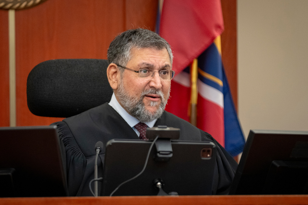 Commissioner Russell Minas talks to council during a hearing on a protective order sought by a former partner against Taylor Frankie Paul, in 3rd District Court, Tuesday, April 7, 2026, in Salt Lake City. (Rick Egan/The Salt Lake Tribune via AP, Pool)