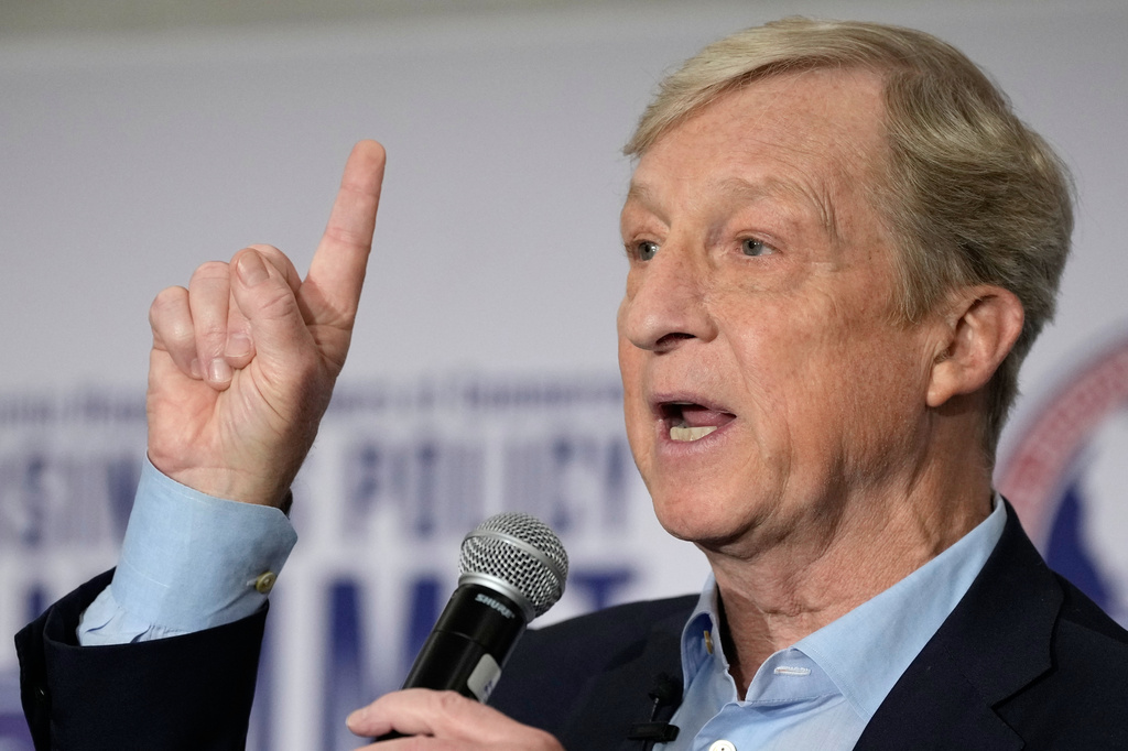 Tom Steyer speaks during a gubernatorial candidate forum in Sacramento, Calif., Tuesday, April 14, 2026. (AP Photo/Godofredo A. Vásquez)