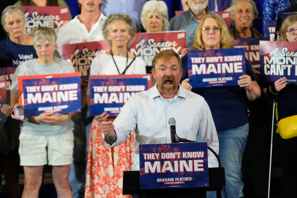 Democratic U.S. Senate candidate Graham Platner speaks during a primary election night watch party after winning the Democratic nomination Tuesday, June 9, 2026, in Blue Hill, Maine. (AP Photo/Robert F. Bukaty)