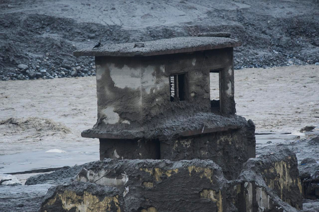 Damage in the aftermath of flash floods in Devighat in the Nuwakot district in Nepal, Thursday, Aug 27, 2026. (AP Photo/Niranjan Shrestha)