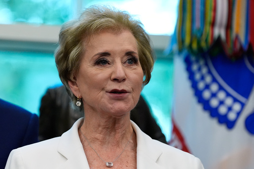 Education Secretary Linda McMahon speaks in the Oval Office of the White House before President Donald Trump signs an executive order regarding childhood cancer and the use of AI, Tuesday, Sept. 30, 2025, in Washington. (AP Photo/Alex Brandon) Education Secretary Linda McMahon speaks in the Oval Office of the White House before President Donald Trump signs an executive order regarding childhood cancer and the use of AI, Tuesday, Sept. 30, 2025, in Washington. (AP Photo/Alex Brandon)