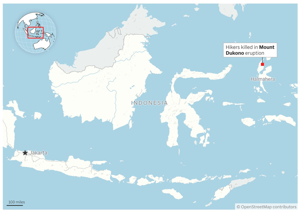 Map showing the location of Mount Dukono in Indonesia. (AP Digital Embed)