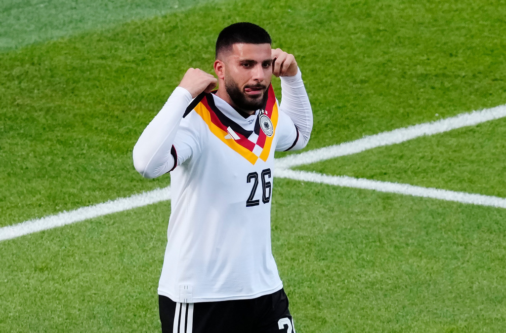 Germany's Deniz Undav (26) celebrates after scoring their second goal during the World Cup Group E soccer match between Germany and Ivory Coast in Toronto, Saturday, June 20, 2026. (Chris Young/The Canadian Press via AP)