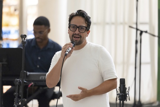 Lin-Manuel Miranda speaks to attendees during the closing event of the Flamboyan Arts Fund at the Museum of Contemporary Art in San Juan, Puerto Rico, Saturday, Sept. 13, 2025. (AP Photo/Alejandro Granadillo) Lin-Manuel Miranda speaks to attendees during the closing event of the Flamboyan Arts Fund at the Museum of Contemporary Art in San Juan, Puerto Rico, Saturday, Sept. 13, 2025. (AP Photo/Alejandro Granadillo)