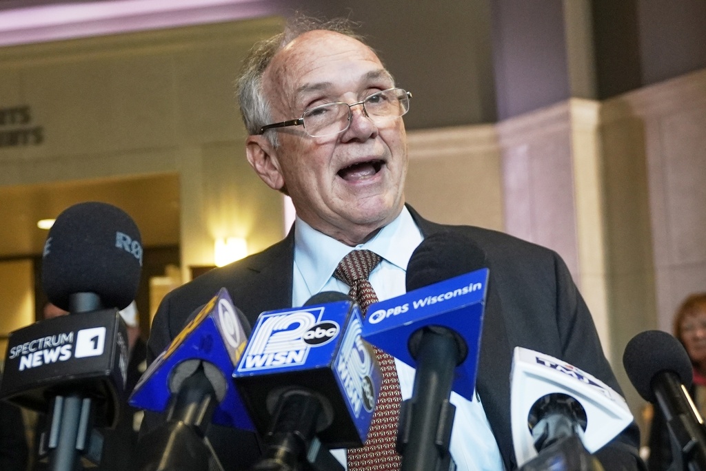 FILE - Jim Troupis reads a statement after his court appearance outside a Dane County courtroom on Dec. 12, 2024, in Madison, Wis. (AP Photo/Morry Gash, File)