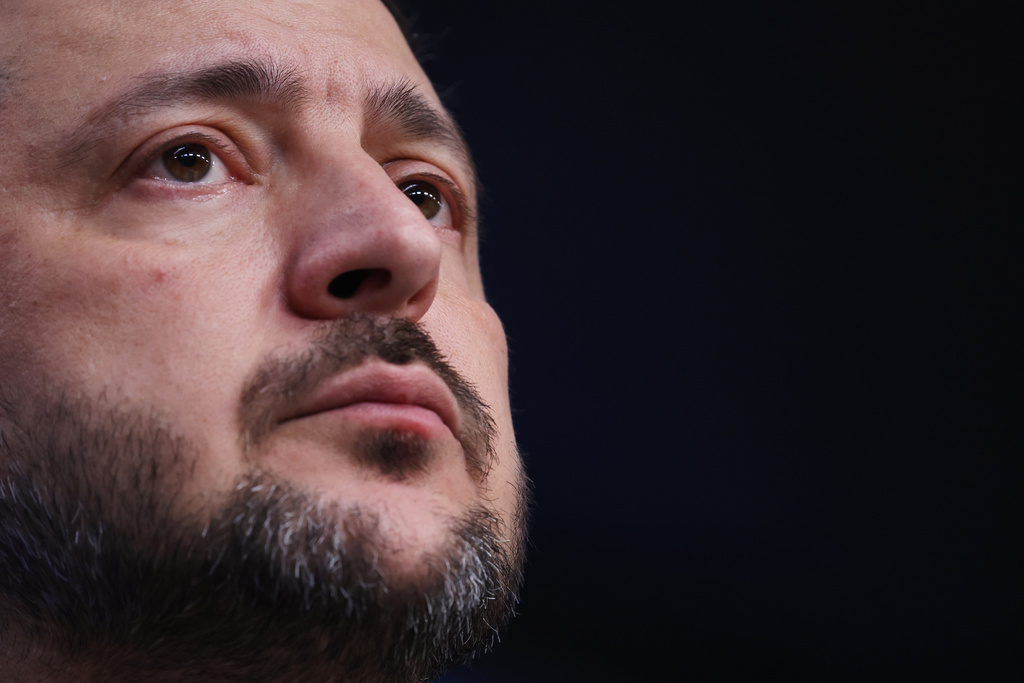 Ukraine's President Volodymyr Zelenskyy addresses a media conference during the EU Summit in Brussels, Thursday, Dec. 18, 2025. (AP Photo/Omar Havana)