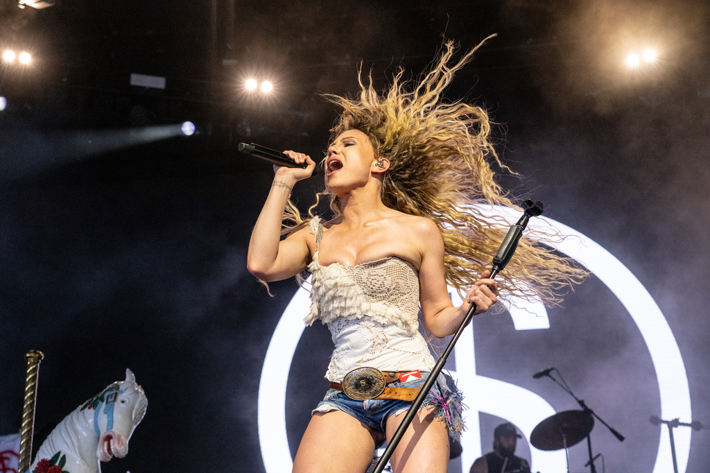 Slayyyter performs during the first weekend of Coachella Valley Music and Arts Festival on Friday, April 10, 2026, in Indio, Calif. (Photo by Amy Harris/Invision/AP)