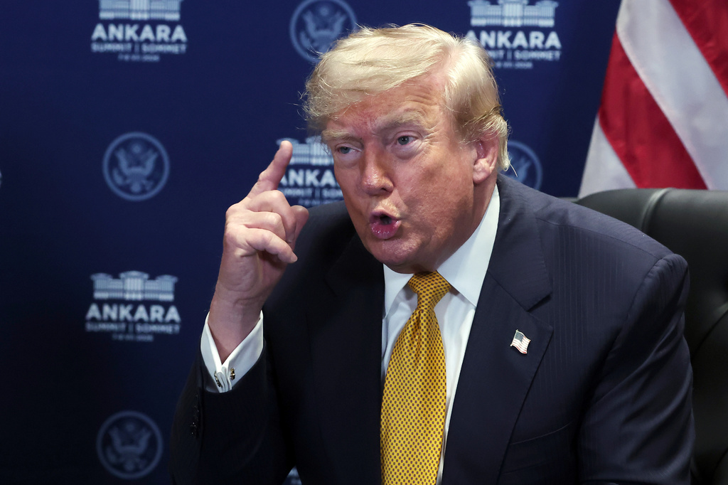 President Donald Trump speaks during a meeting with NATO Secretary General Mark Rutte at the NATO summit in Ankara, Turkey, Wednesday, July 8, 2026. (Filip Singer, Pool Photo via AP)