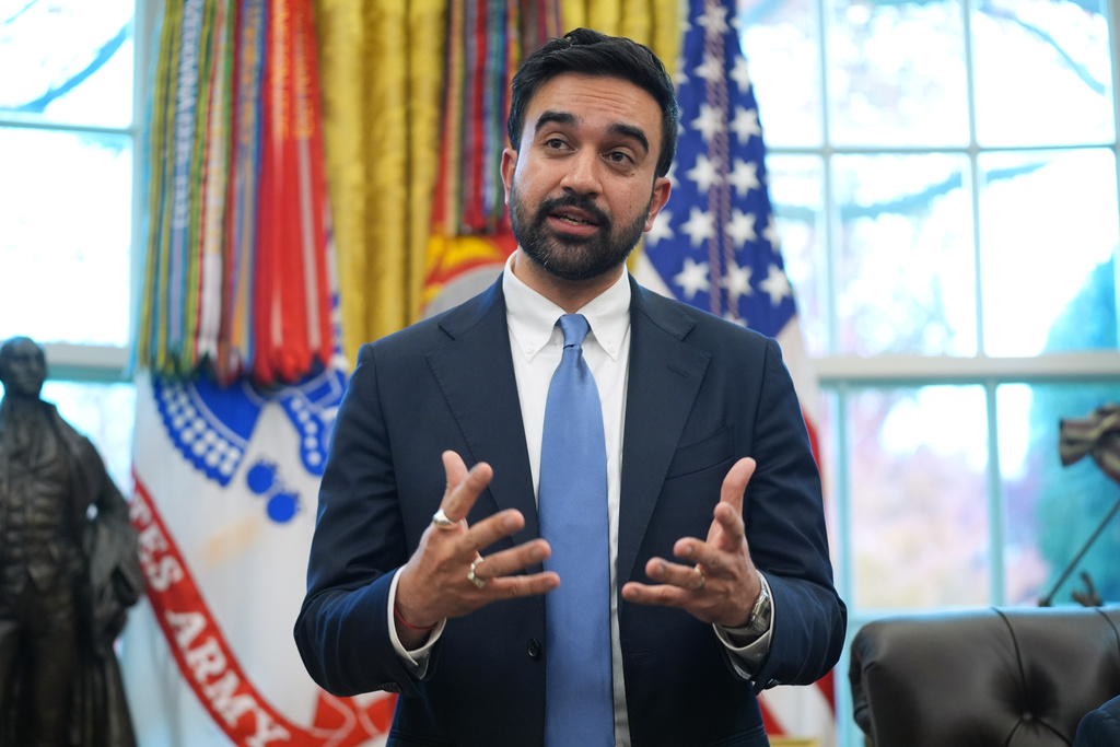 New York City Mayor-elect Zohran Mamdani speaks after his meeting with President Donald Trump in the Oval Office of the White House, Friday, Nov. 21, 2025, in Washington. (AP Photo/Evan Vucci)