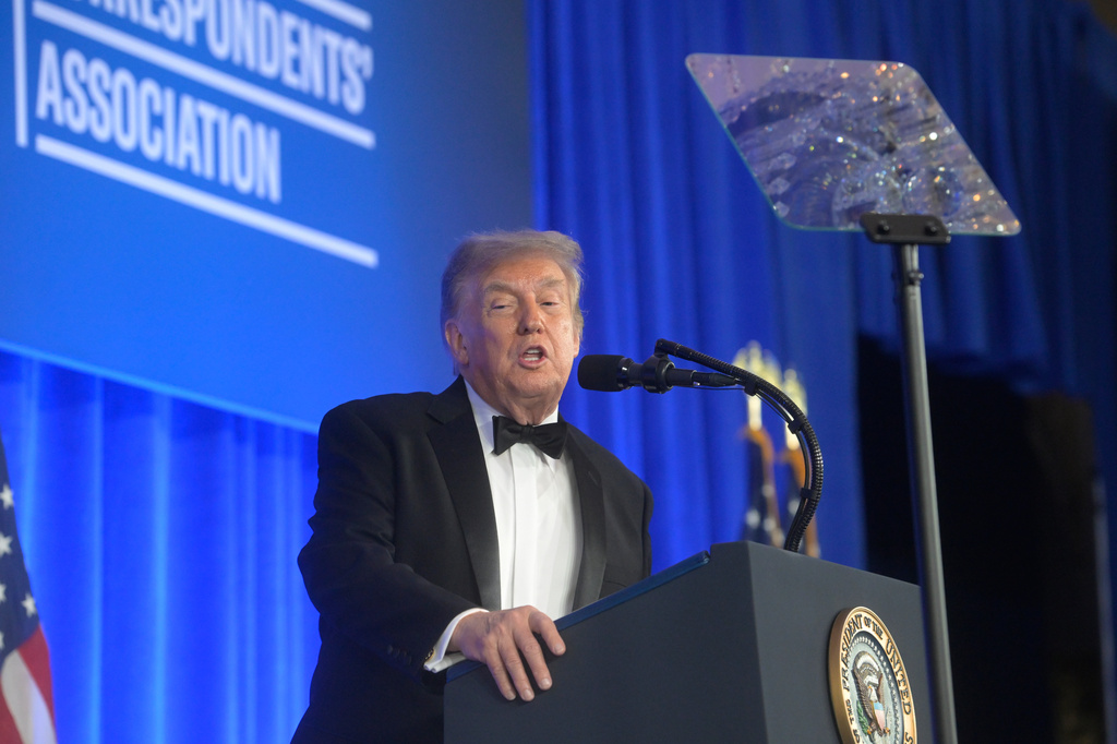 President Donald Trump speaks at the White House Correspondents' Association dinner at the Waldorf Astoria Washington DC, Friday, July 24, 2026, in Washington. (AP Photo/Rod Lamkey, Jr.)