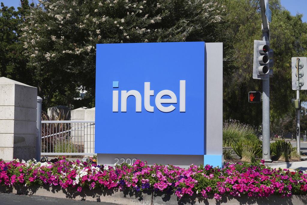 An Intel sign is shown at the chipmaker's global headquarters in Santa Clara, Calif. on Friday, Aug. 8, 2025. (AP Photo/Terry Chea