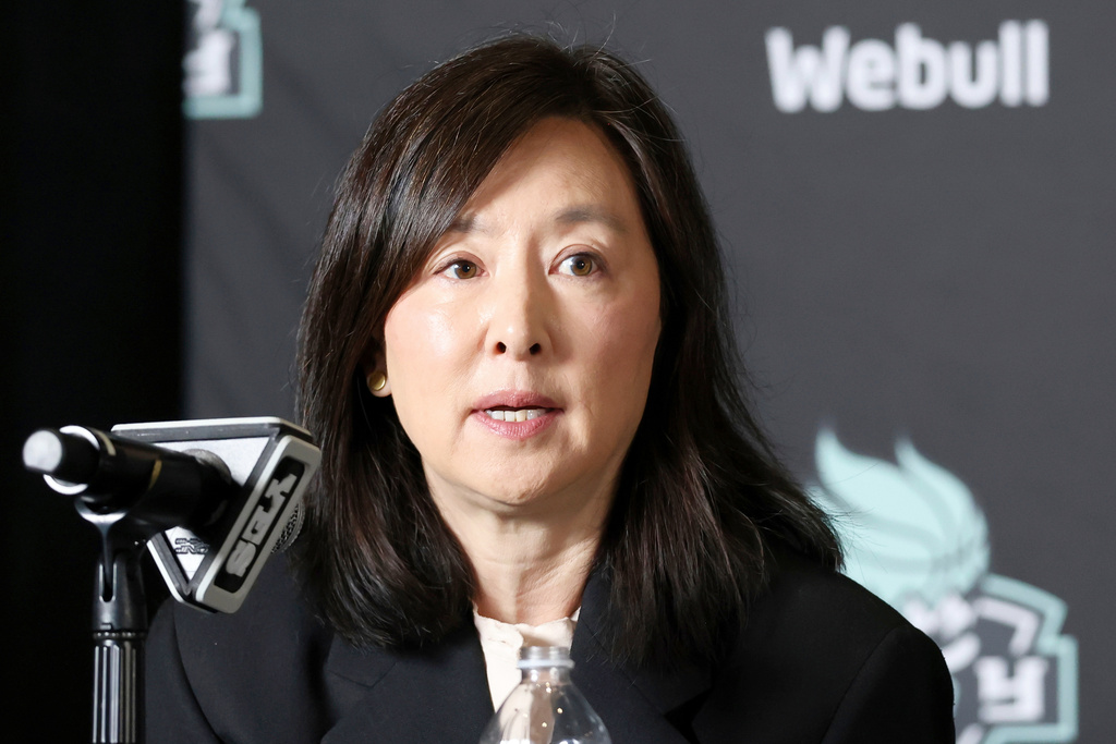 FILE - New York Liberty co-owner Clara Wu Tsai speaks during a WNBA basketball news conference, Thursday, Feb. 9, 2023, in New York. (AP Photo/Jessie Alcheh)