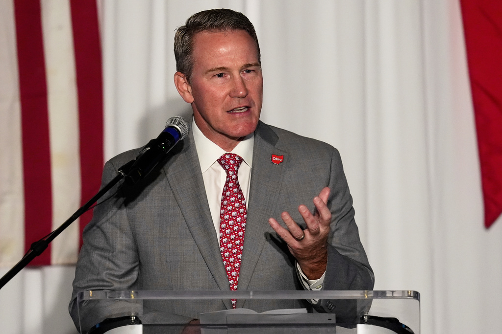 U.S. Sen. Jon Husted, R-Ohio, candidate for Senate in 2026, speaks in Columbus, Ohio, Monday, Sept. 22, 2025, where he endorsed Vivek Ramaswamy, candidate for Ohio Governor in 2026. (AP Photo/Sue Ogrocki)