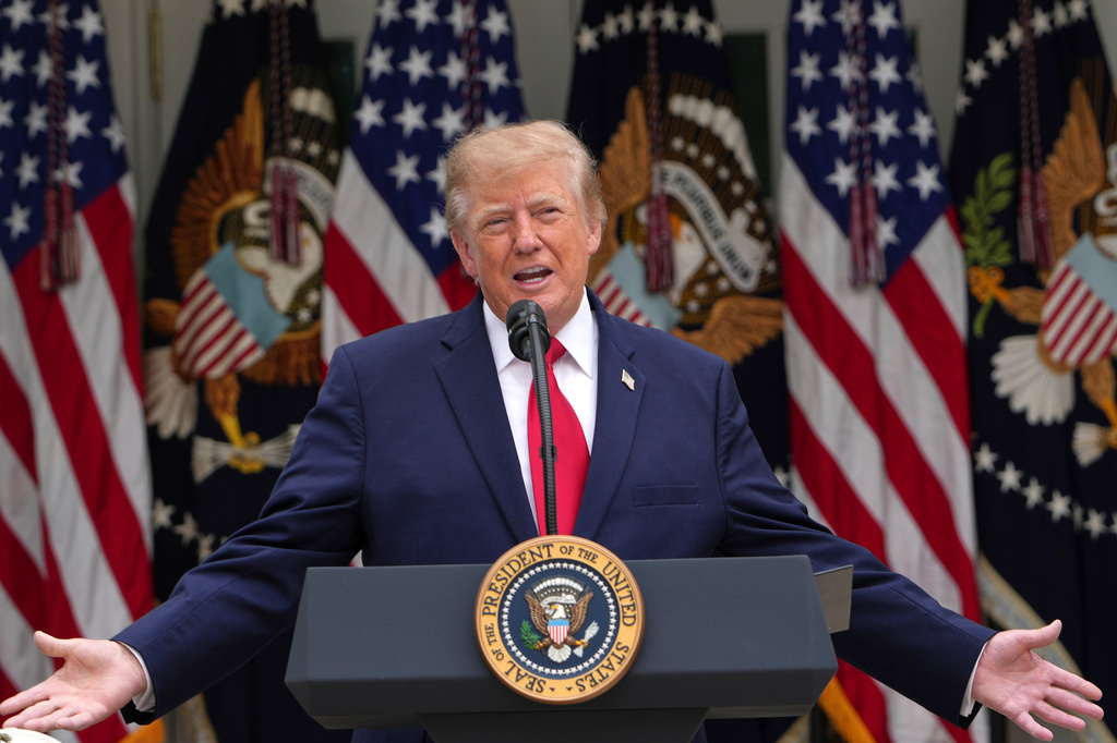 President Donald Trump speaks in the Rose Garden of the White House during an event for first responders, Thursday, Oct. 15, 2026, in Washington. (AP Photo/Julia Demaree Nikhinson)