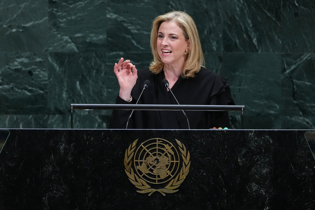 Austrian Foreign Minister Beate Meinl-Reisinger addresses the 81st session of the United Nations General Assembly at U.N. headquarters Thursday, Sept. 24, 2026. (AP Photo/Frank Franklin II)