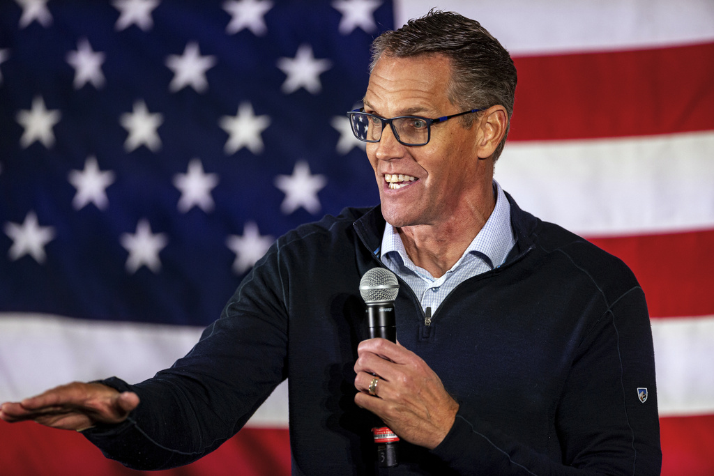 Rep. Randy Feenstra, R-Iowa, speaks during the Triple M Tailgate fundraiser for U.S. Rep. Mariannette Miller-Meeks, R-Iowa, in Iowa City, Iowa, Friday, Oct. 24, 2025. (Nick Rohlman/The Gazette via AP)