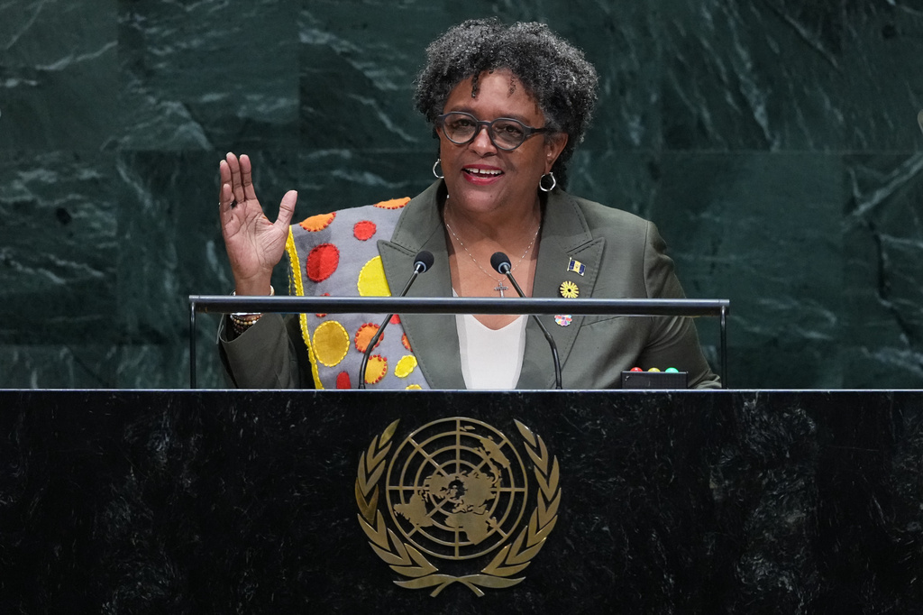 Barbados Prime Minister Mia Amor Mottley addresses the 81st session of the United Nations General Assembly at U.N. headquarters Thursday, Sept. 24, 2026. (AP Photo/Frank Franklin II)