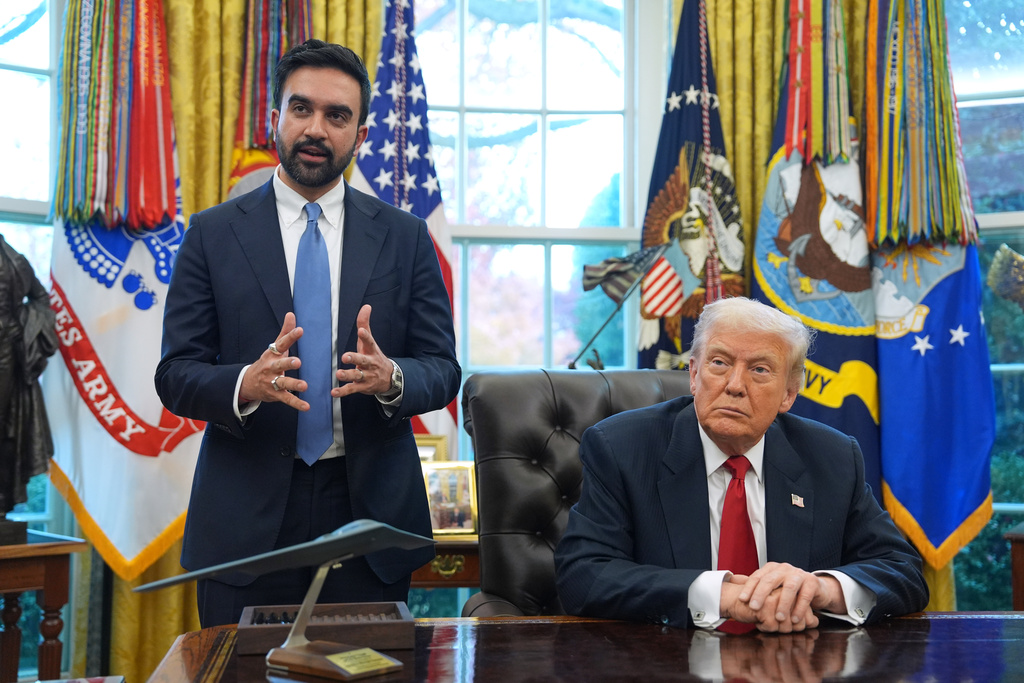 President Donald Trump listens as New York City Mayor-elect Zohran Mamdani speaks in the Oval Office of the White House, Friday, Nov. 21, 2025, in Washington. (AP Photo/Evan Vucci)