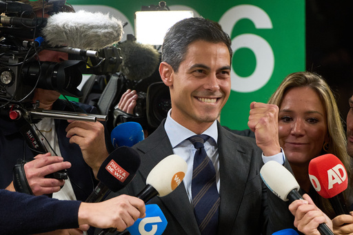 Rob Jetten, leader of the Democrats 66, D66, celebrates, one day after the general election, at the House of Representatives in The Hague, Thursday, Oct. 30, 2025. (AP Photo/Peter Dejong) Rob Jetten, leader of the Democrats 66, D66, celebrates, one day after the general election, at the House of Representatives in The Hague, Thursday, Oct. 30, 2025. (AP Photo/Peter Dejong)