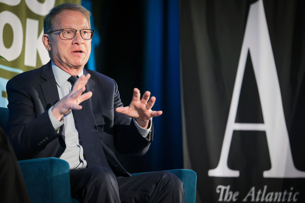 FILE - Jeffrey Goldberg, editor in chief of The Atlantic, speaks while being interviewed by Anne Applebaum at the New Orleans Book Festival at Tulane University in New Orleans on March 27, 2025. (Brett Duke/The Advocate via AP, File)