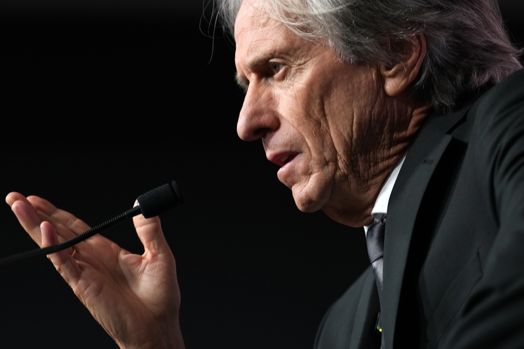 Jorge Jesus addresses journalists after being presented the media as the new Portugal soccer head coach at the Portuguese Football Federation in Oeiras, outside Lisbon, Friday, July 10, 2026. (AP Photo/Armando Franca)