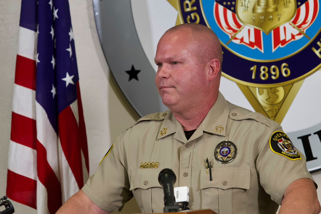 Nate Brooksby, Washington County Sheriff, speaks at a press conference on the shooting of Charlie Kirk, who was killed last week at Utah Valley University, Wednesday, Sept. 17, 2025, in Hurricane, Utah. (AP Photo/Ty ONeil)