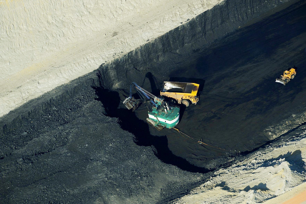 The Spring Creek coal mine is seen in an aerial photograph, taken May 28, 2013, near Decker, Mont. (Larry Mayer/The Billings Gazette via AP)