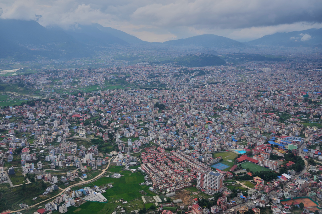 An aerial view shows the city of Kathmandu, Nepal, Friday, Aug. 28, 2026. (AP Photo/Dar Yasin)